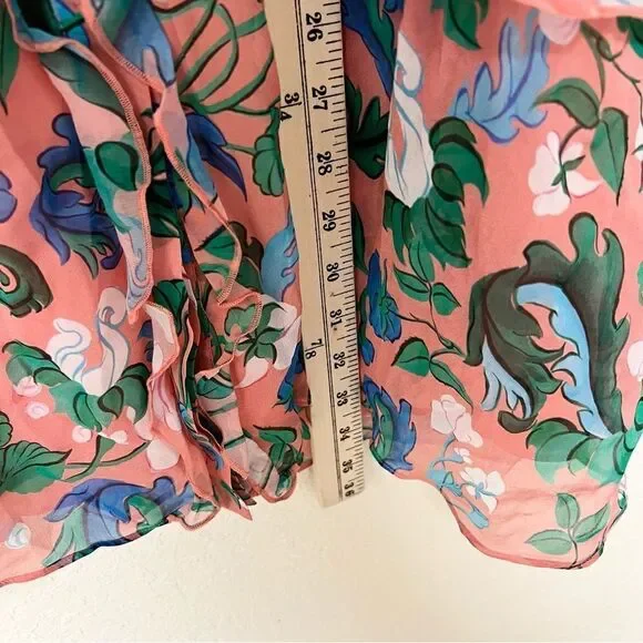 Saloni Tilly 100% Silk Pink Floral Button Up Ruffle Dress Size 2 Sleeveless - Picture 2 of 8